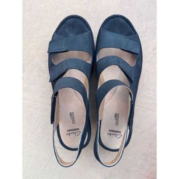 Clarks Women's Wedge Sandals Black Size 9.5 Adjustable Strap Casual - Picture 10 of 10